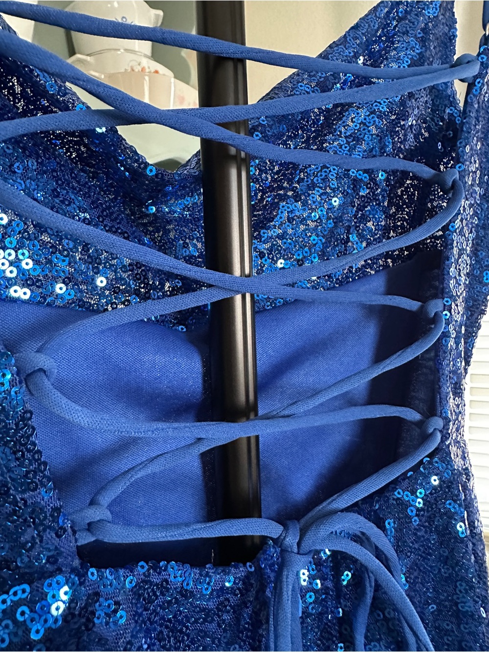 Lucy in the Sky Royal Blue Sequin Ruffle Bottom Mini Slip Dress - Picture 6 of 11